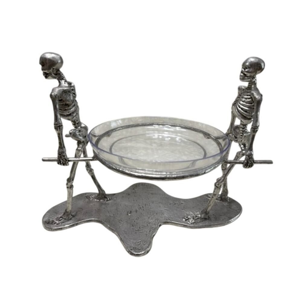 Pottery Barn Skeleton Serving Bowl glass halloween pallbearer stand